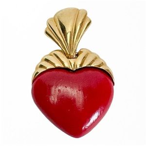 Vintage Verducci Wooden Heart Gold Tone Signed Pendant